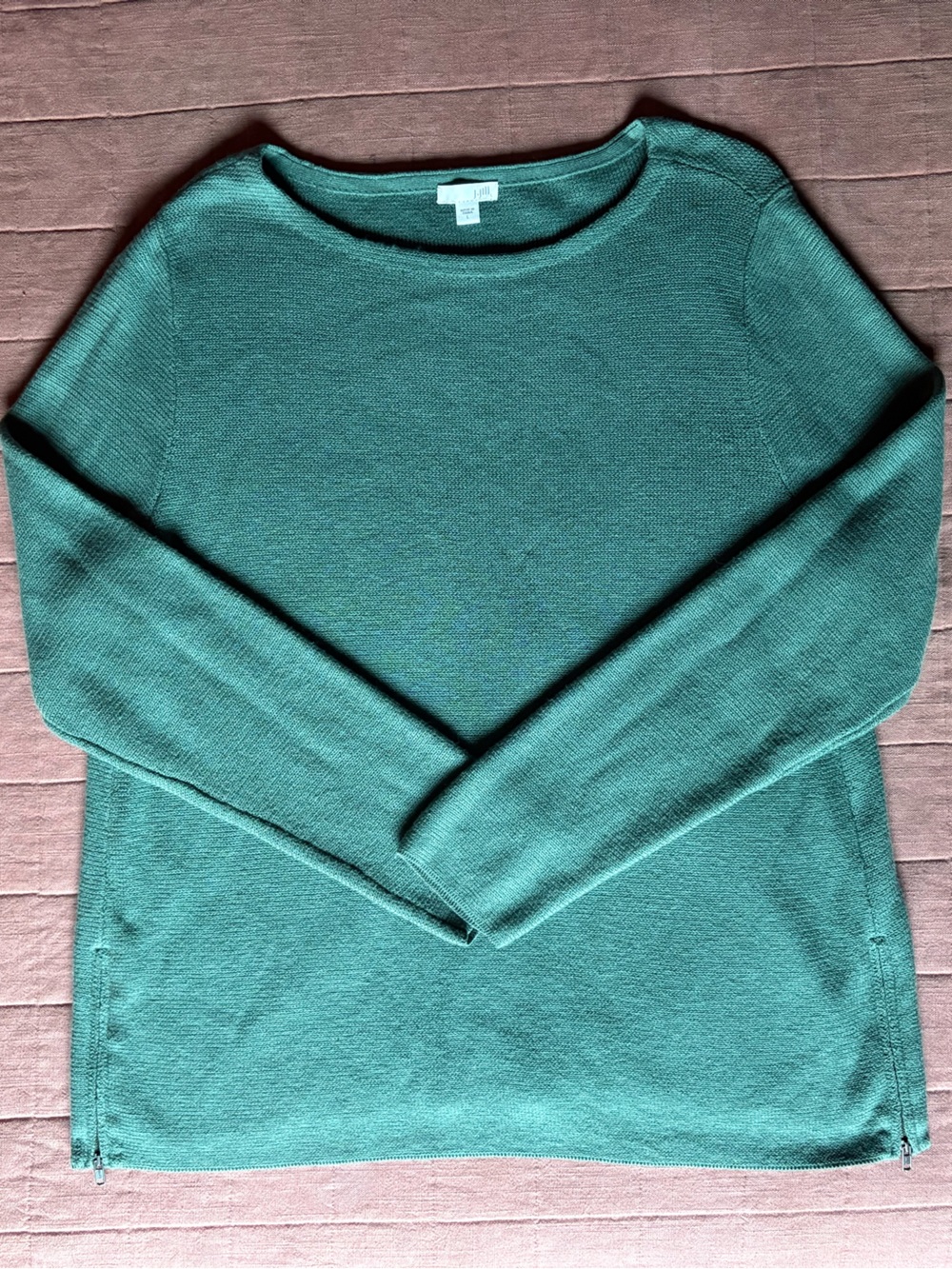 J. Jill Teal Sweater- Size L- Oversized Cotton Blend Boatneck Sweater